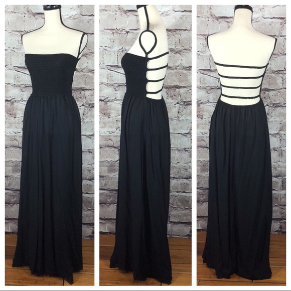 Elan Strapless Smocked Ladder Maxi Dress Black - Picture 5 of 6